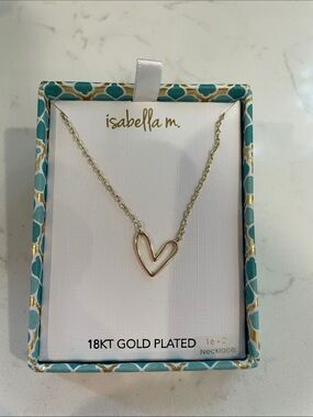 Isabella M Gold Heart Outline Necklace with Teal Accents